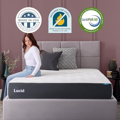 Lucid 10 Inch Gel Memory Foam Mattress, Firm, Bed in a Box, Cal King Size