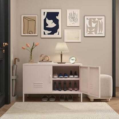 IRONFFICE Metal Cabinets,2 Door Cabinet with Adjustable Shelf,Pink Storage Cabinet for Bedroom,Living Room,Pink
