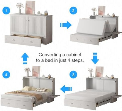 PUREMIND 2-in-1 Multi-Functional Queen Murphy Cabinet Bed with Mattress