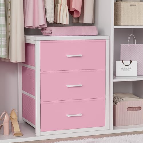 BOLUO Closet Drawers Pink 3 Drawer Dresser for Closet Organizers and Storage Bedroom Dorm Modern