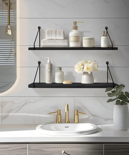 Afuly Black Floating Shelves for Wall, 24in Shelf with Brackets, Set of 2