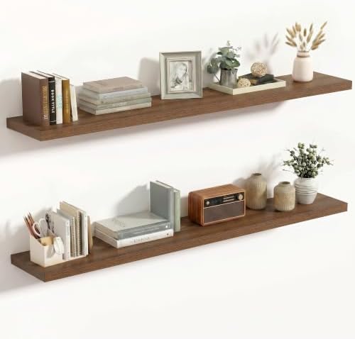 10 Inch Deep Floating Shelves for Wall 48” Set of 2, Walnut