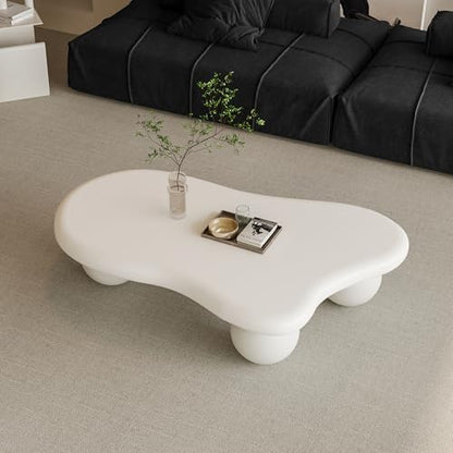 47" Cloud Shaped Coffee Table with 3 Ball Legs, Modern Minimalist Accent Tea Table for Living Room, Bedroom, Apartment or Office, Spacious MDF Surface, Kid & Pet Friendly, Cream White