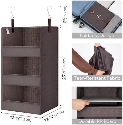 GRANNY SAYS 3-Shelf Hanging Closet Organizer, Foldable Storage, Dark Brown