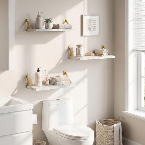 Dreamland Wall Mounted Floating Shelves Set of 3, 16x8, White&Gold