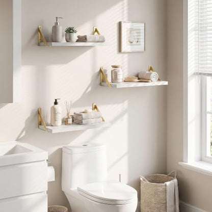 Dreamland Wall Mounted Floating Shelves Set of 3, 16x8, White&Gold