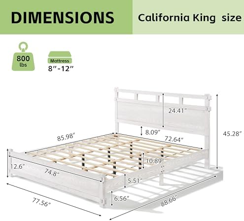 Merax California King Modern Farmhouse Wood Grain Bed Frame (Antique White)