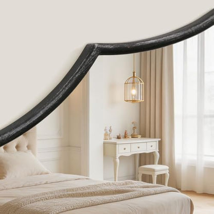 Black Scalloped Wall Mirror: 54"x34" Oversized Wood Arched Mirror