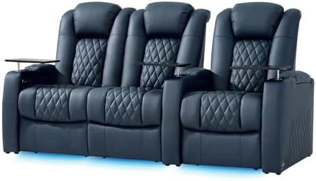 comfiroom Top-Grain Leather Home Theater Seating, Dual-Motor Power Recliner