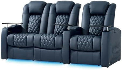comfiroom Top-Grain Leather Home Theater Seating, Dual-Motor Power Recliner