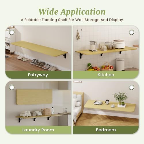 IAE 48 Inch Natural Fold Floating Wall Shelves 12 Inch Deep