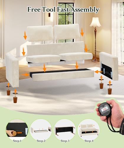 Welzona 70.2" Couches for living room, Comfy Corduroy Couch Set, Sofa Set