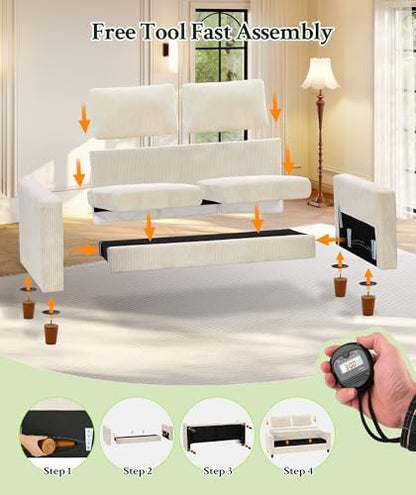Welzona 70.2" Couches for living room, Comfy Corduroy Couch Set, Sofa Set