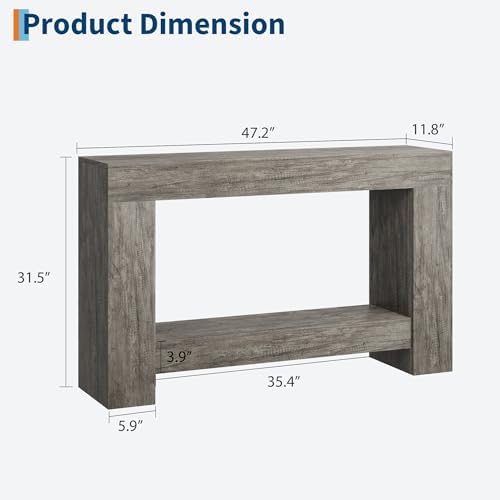 Garvee 47" Farmhouse 2-Tier Console Table for Entryway, Rustic Grey