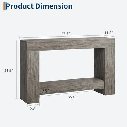 Garvee 47" Farmhouse 2-Tier Console Table for Entryway, Rustic Grey