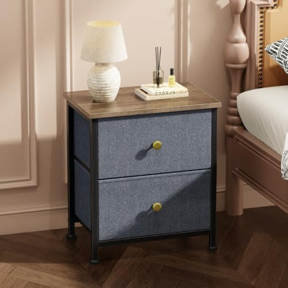 DUMOS Nightstand, Bedside Table for Bedroom, 2 Drawers Fabric Storage Chest