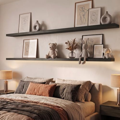 48" W×8" D Floating Shelves for Wall (Set of 2, Black Wood Grain)