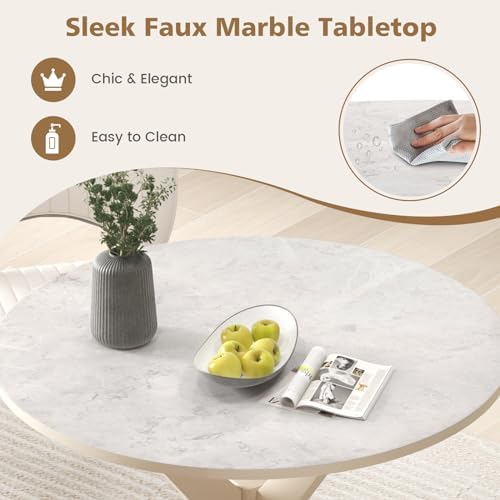 GIANTEX 36" Round Wood Dining Table, Farmhouse Kitchen Table with Intersecting Pedestal Base & Solid Rubber Wood Legs, Vintage Coffee Tables for Dinette, Small Spaces, Restaurant, White