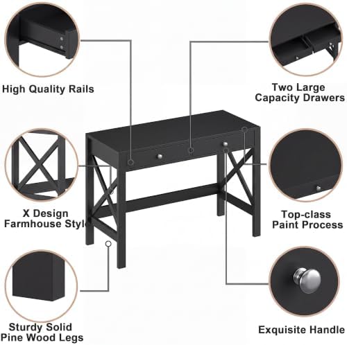 ChooChoo 39.4 Inches Farmhouse Computer Desk with 2 Drawers