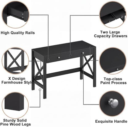 ChooChoo 39.4 Inches Farmhouse Computer Desk with 2 Drawers