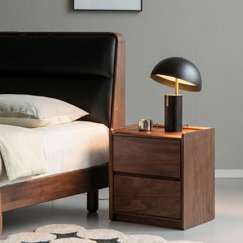 100% Solid Wood Nightstand, Walnut Night Stand with Drawers, Mid Century Modern Nightstands, Small Bedside Tables, Narrow Nightstands for Bedroom, Fully Assembled Nightstand