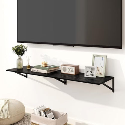 Floating Shelves for Wall, 12 Inch Deep Floating Shelves Set of 2, 24W x 12D Large Wall Shelf with Sturdy Metal Brackets for Living Room, Bathroom, Bedroom and Kitchen, Black