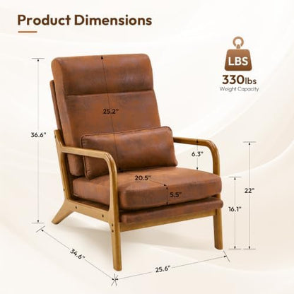 Bonnlo High Back Microfiber Rustic Accent Chairs Set of 2, Upholstered Mid Century Modern Lounge Chairs Reading Chairs Side Sitting Chair Farmhouse Armchairs for Living Room, Bedroom, Guest Room