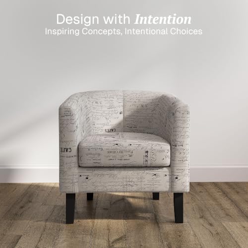 BELLEZE Accent Barrel Chair Set of 2, Linen Round Chair Club Tub Sofa Corner Chair with Flared Legs and Cozy Soft Padding for Living Room Bedroom Waiting Room - Black & Beige