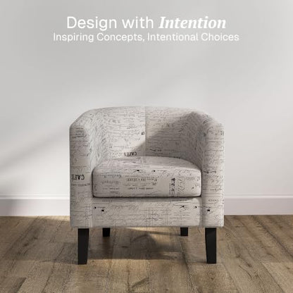 BELLEZE Accent Barrel Chair Set of 2, Linen Round Chair Club Tub Sofa Corner Chair with Flared Legs and Cozy Soft Padding for Living Room Bedroom Waiting Room - Black & Beige