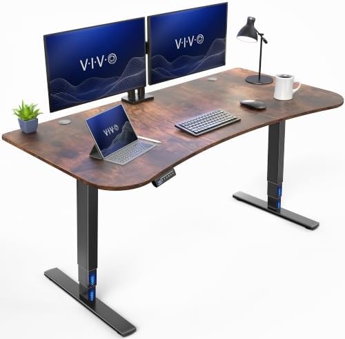 VIVO Electric Standing Desk, Smooth 3-Piece 63" x 32" Vintage Brown Top
