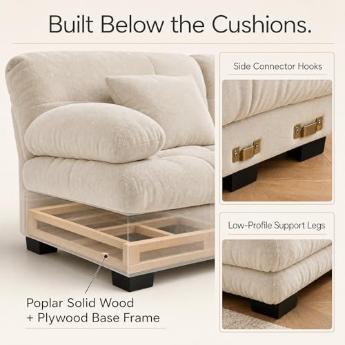 133.8" Chenille Cloud Couch, 3 Seater Sofa Couch, Beige