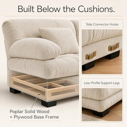 133.8" Chenille Cloud Couch, 3 Seater Sofa Couch, Beige