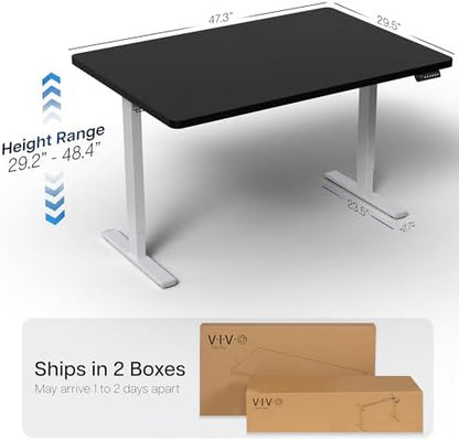 VIVO Electric Standing Desk, Solid 1-Piece 48" x 30" Black Top