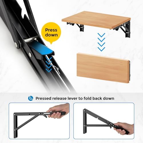Matte Black Folding Shelf Brackets, 10 Inch, 6 Pack