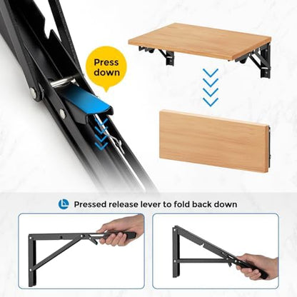 Matte Black Folding Shelf Brackets, 10 Inch, 6 Pack