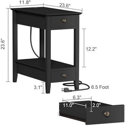 End Tables Living Room Set of 2 with Charging Station and 2 Drawers