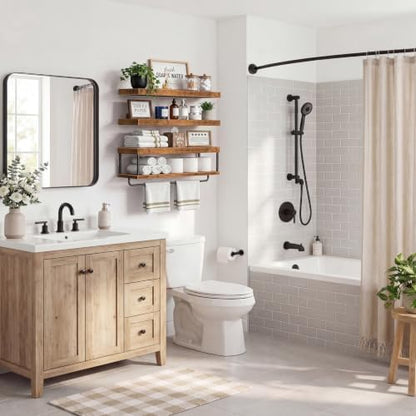 QEEIG Long Bathroom Floating Shelves Over Toilet (Brown, Set of 3, 31.5")