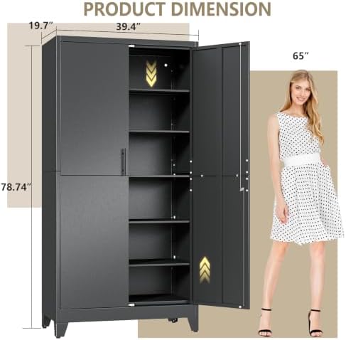 PAOFIN Metal Kitchen Pantry Storage Cabinet with Lock Doors and Shelves
