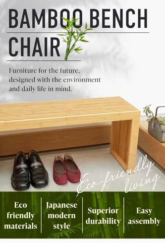 Bamboo Bench (White, Short) 18 Inch Indoor Bench for Entryway, Living Room & Bedroom