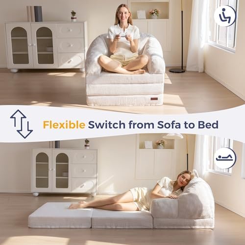 MAXYOYO Folding Sofa Bed with Backrest, Boneless Fold Out Couch with Handle