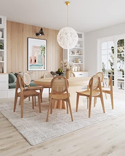 Manhattan Comfort Versailles Rattan Dining Chair, Wicker Round Backrest with Solid Ash Wood Frame, Mid Century Modern Fully Assembled Chairs, Set of 2, Natural