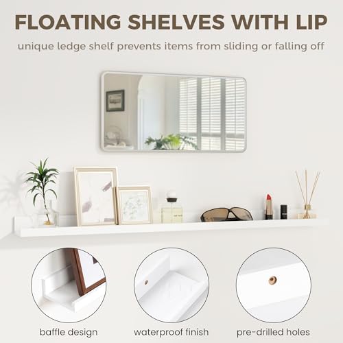 Picture Ledge Shelf, 40'' White Floating Shelves with Lip Set of 2