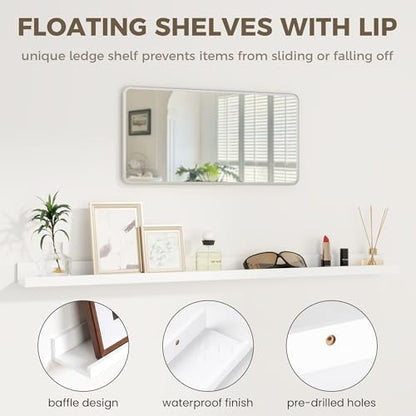 Picture Ledge Shelf, 40'' White Floating Shelves with Lip Set of 2