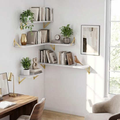 Dreamland Wall Mounted Floating Shelves Set of 3, 16x8, White&Gold