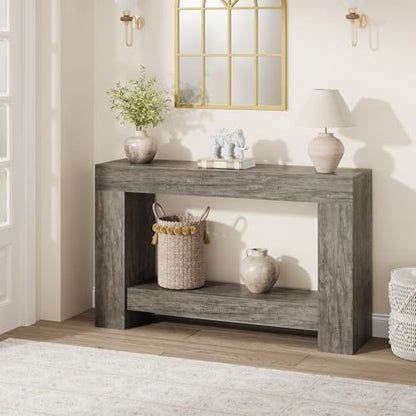 Garvee 47" Farmhouse 2-Tier Console Table for Entryway, Rustic Grey