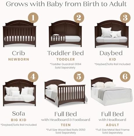 Delta Children Perry 6-in-1 Convertible Crib - Greenguard Gold Certified, Walnut Espresso