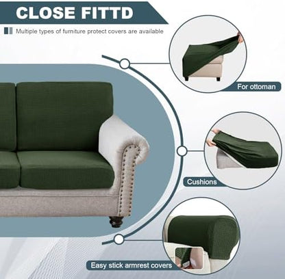 UNBBRRL Seat Cushion Cover and Back Covers for Corner Sofa Stretch Jacquard, Non Slip L Shaped Sofa Slipcover with Storage Ottoman, Sectional Couch Cover for Chaise Lounge (Army Green,24 x 98 x 6 “)