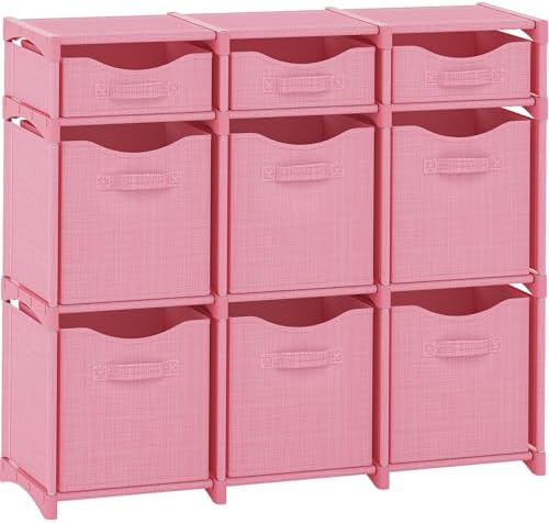 Cube Storage Organizer with Storage Bins Included - The Perfect Closet Organizers and Storage Solution. Includes 9 Storage Cubes, Great For Toy Storage, Closet Storage, Clothes Storage (Pink)