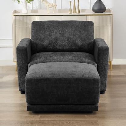 Modular Sectional Couch, 44.2" Chenille Single Sofa with Ottoman, Black