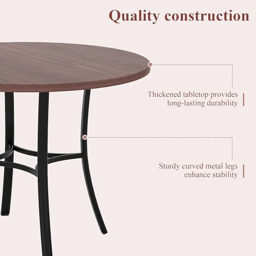 VECELO 36" Round Dining Table for 4, Wood Grain Dinette with Metal Frame for Kitchen, Apartment, Home, Space-Saving, Vintage Brown